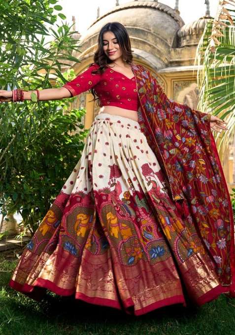 Multicolor Minakari With Foil Print Silk Lehenga Set for Diwali and Festive Wear