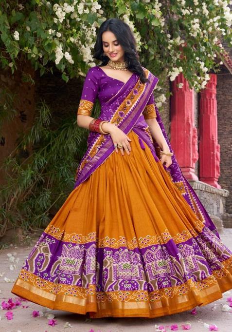 Multicolor Minakari With Foil Print Silk Lehenga Set