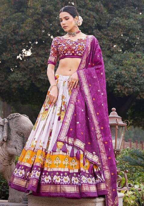 Multicolor Minakari With Foil Print Silk Lehenga Set for Diwali and Festive Wear
