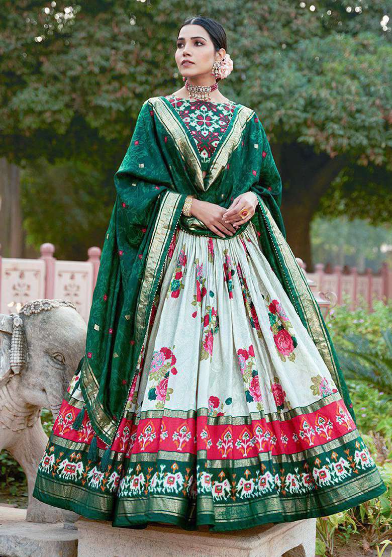 Multicolor Minakari With Silk Lehenga Set with Foil Print for Diwali | Wedding & Festive Wear - Indya