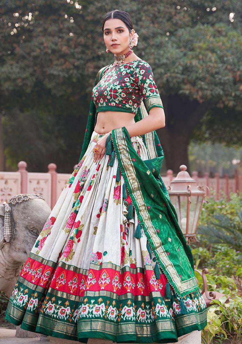 Multicolor Minakari With Silk Lehenga Set with Foil Print for Diwali | Wedding & Festive Wear - Indya