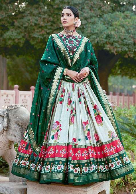Multicolor Minakari With Silk Lehenga Set with Foil Print for Diwali | Wedding & Festive Wear