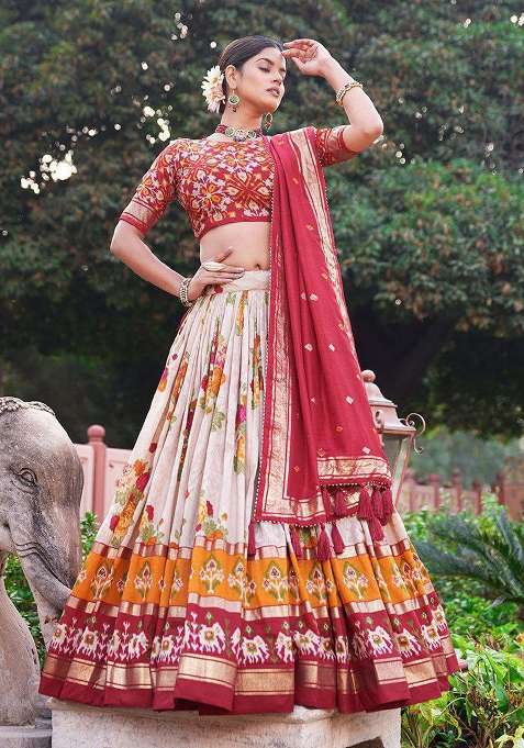 Multicolor Minakari With Foil Print Silk Lehenga Set for Diwali and Festive Wear
