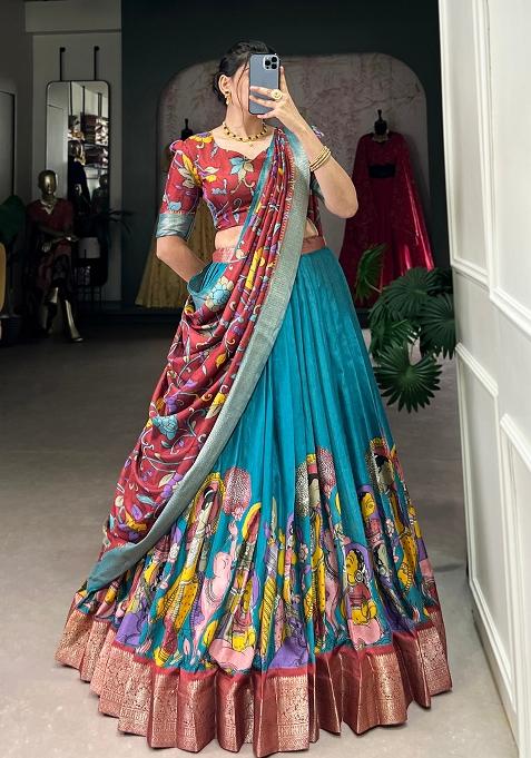 Multicolor Minakari With Foil Print Silk Lehenga Set