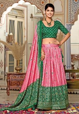 Multicolor Minakari With Foil Print Silk Lehenga Set