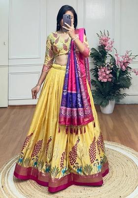 Multicolor Minakari With Foil Print Silk Lehenga Set