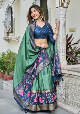 Multicolor Minakari With Foil Print Silk Lehenga Set