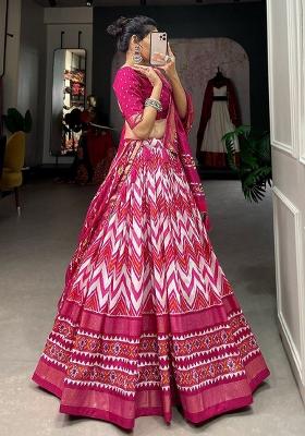 Multicolor Minakari With Foil Print Silk Lehenga Set