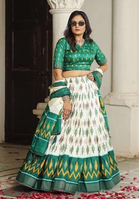 Multicolor Minakari With Foil Print Silk Lehenga Set