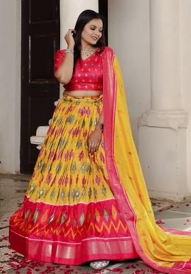 Multicolor Minakari With Foil Print Silk Lehenga Set