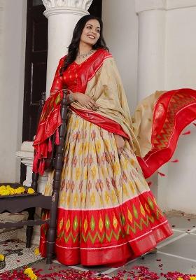 Multicolor Minakari With Foil Print Silk Lehenga Set