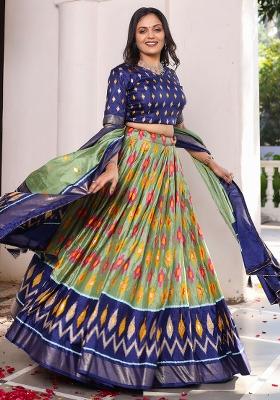 Multicolor Minakari With Foil Print Silk Lehenga Set