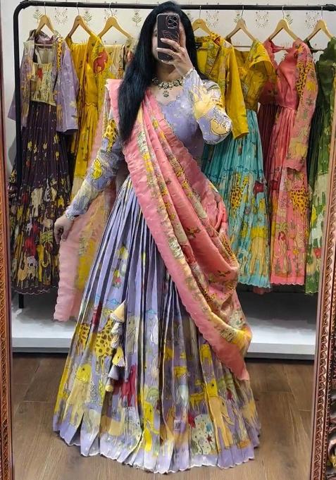 Light Purple Embroidery Cotton Lehenga Set