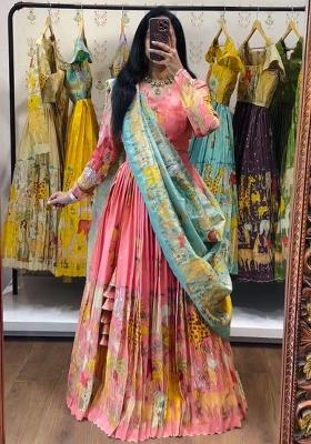 Pink Embroidery Cotton Lehenga Set