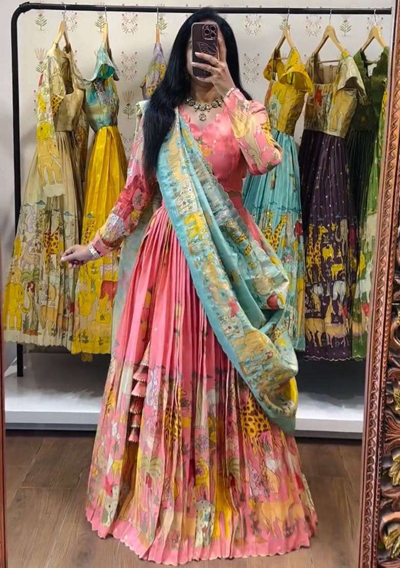 Pink Embroidery Cotton Lehenga Set for Diwali and Festive Wear - Indya
