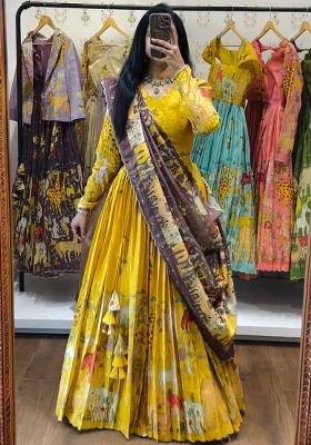 Yellow Embroidery Cotton Lehenga Set