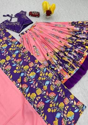 Purple Embroidery Cotton Lehenga Set