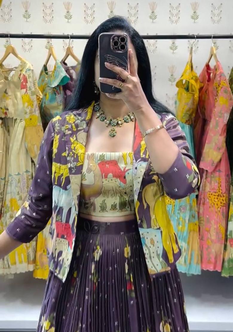 Purple Embroidery Cotton Lehenga Set - Indya