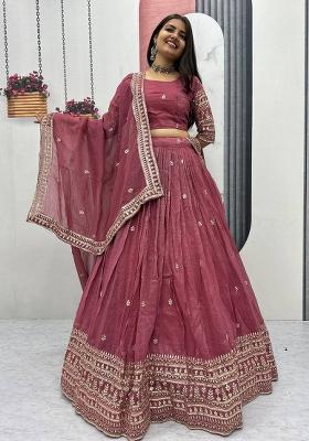 Pink Embroidery Gold Crush Lehenga Set