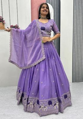 Lavender Embroidery Moss Simar Lehenga Set