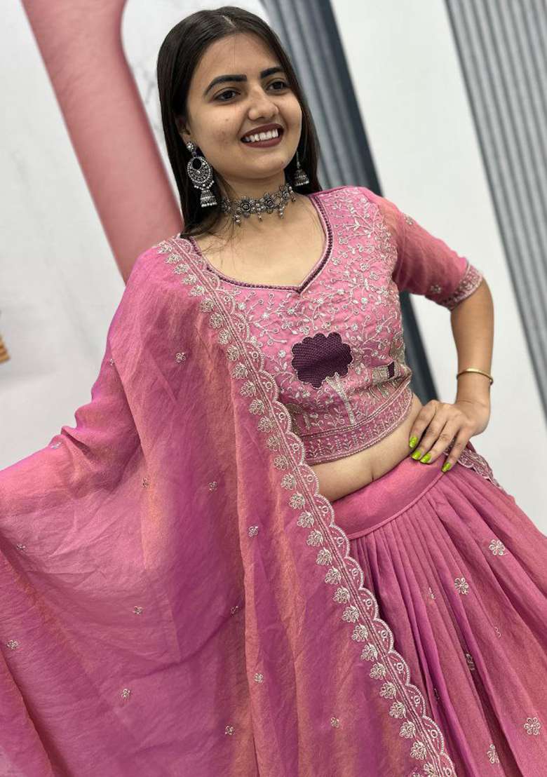 Pink Moss Simar Lehenga Set with Embroidery for Diwali | Wedding & Festive Wear - Indya