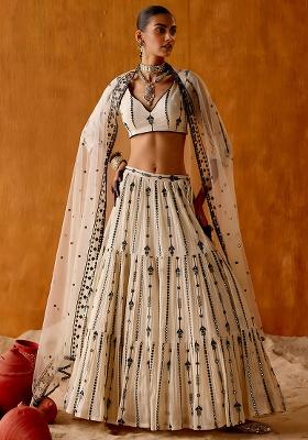 Off White Embroidery Georgette Lehenga Set