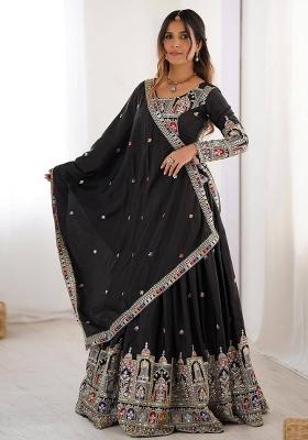 Black Embroidery Silk Lehenga Set