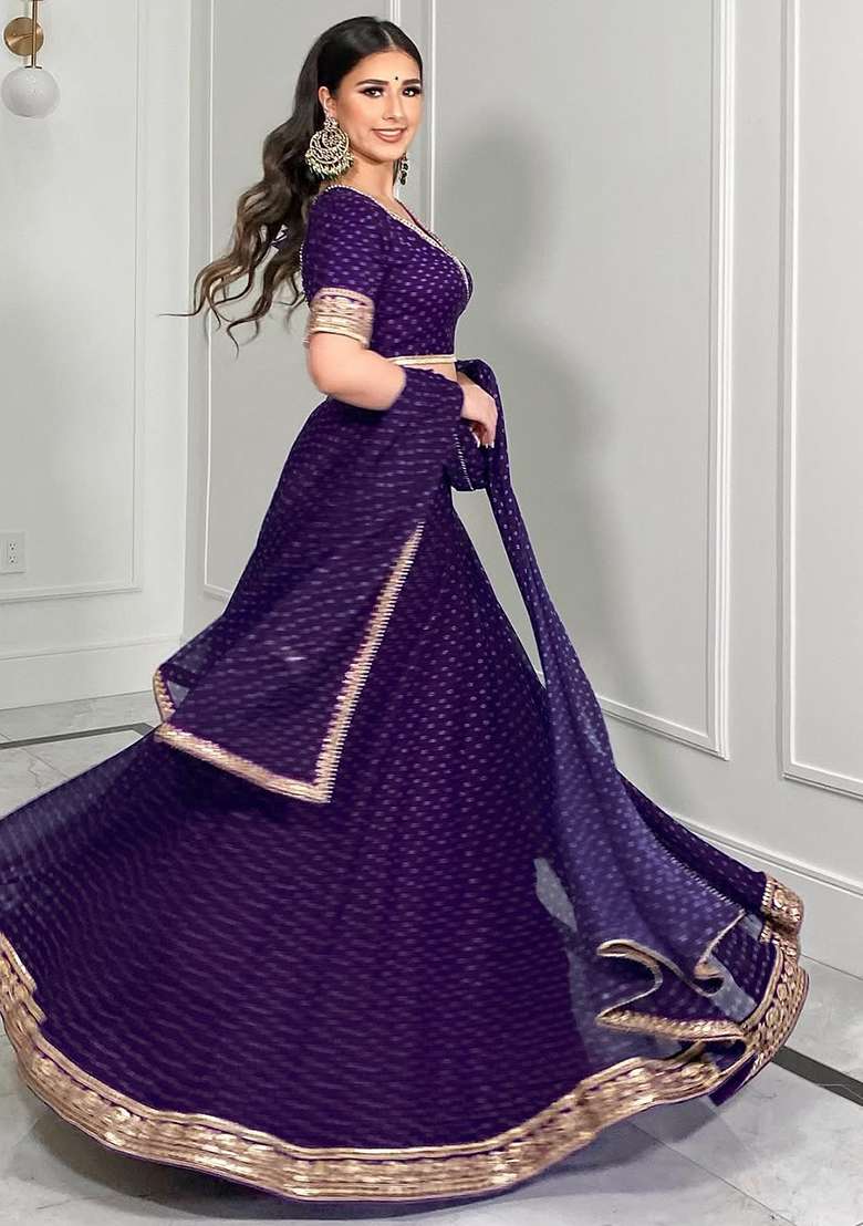 Purple Georgette Lehenga Set with Embroidery for Diwali | Wedding & Festive Wear - Indya