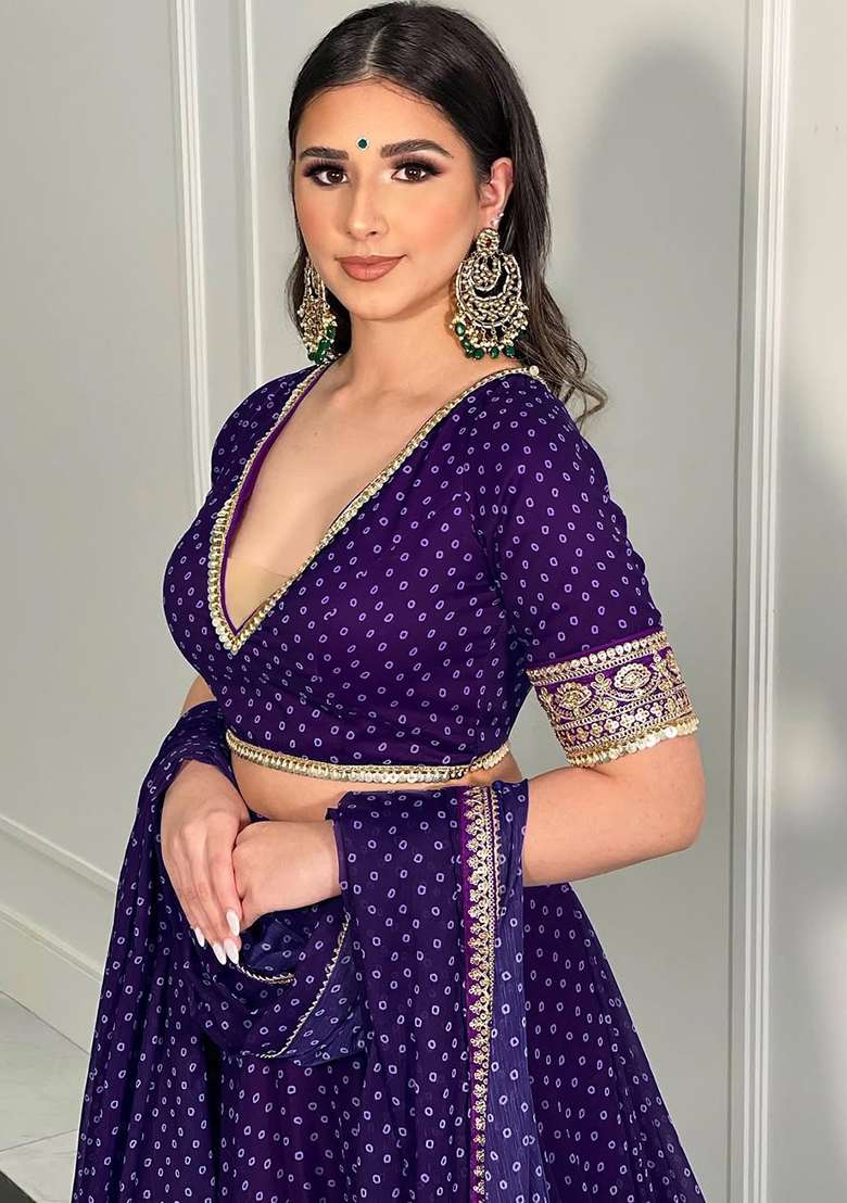 Purple Georgette Lehenga Set with Embroidery for Diwali | Wedding & Festive Wear - Indya