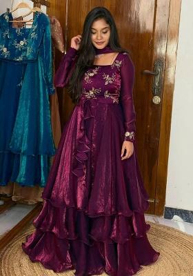 WINE Embroidery Silk Lehenga Set