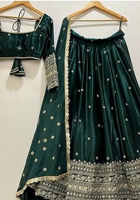Dark Blue Heavy Embroidered Work Satin Lehenga Set