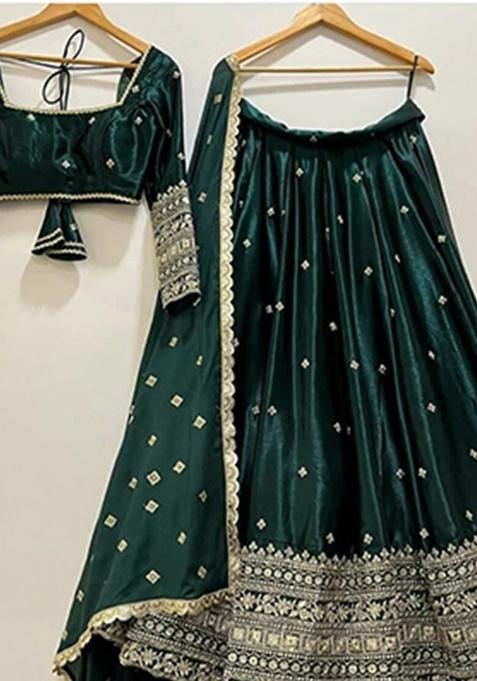 Dark Blue Heavy Embroidered Work Satin Lehenga Set