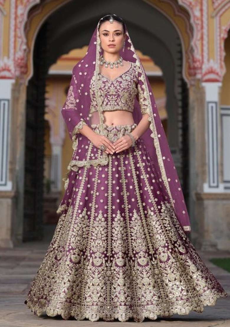 Purple Sequence And Net Lehenga Set with Thread Work for Diwali | Wedding & Festive Wear - Indya