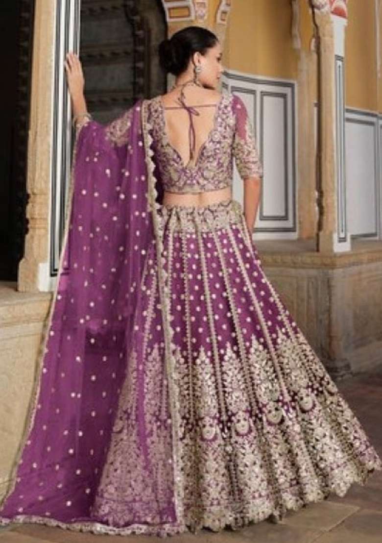 Purple Sequence And Net Lehenga Set with Thread Work for Diwali | Wedding & Festive Wear - Indya