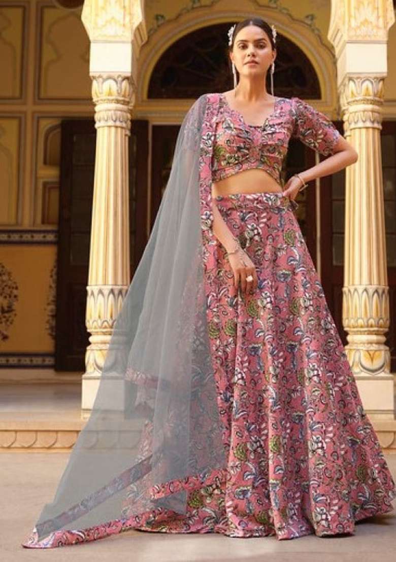 Peach Sequence And Thread Work Silk Blend Lehenga Set for Diwali and Festive Wear - Indya