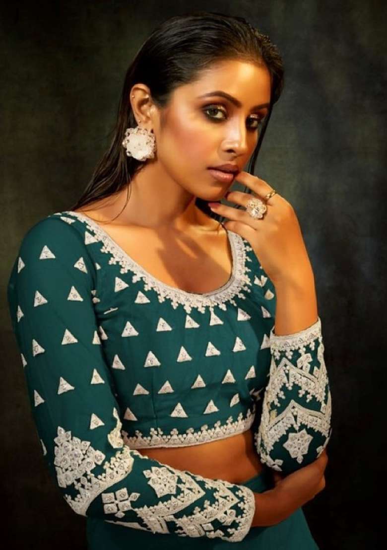Teal Blue Sequence And Net Lehenga Set with Thread Work for Diwali | Wedding & Festive Wear - Indya