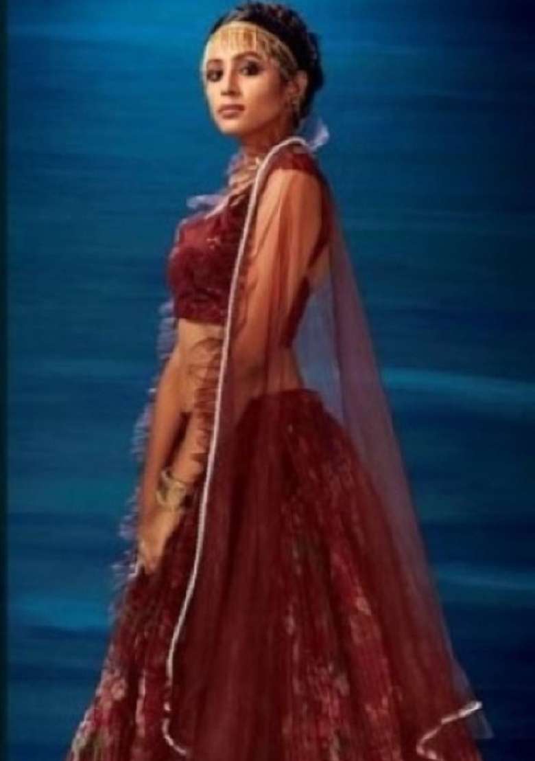 Maroon Sequence And Organza Lehenga Set with Thread Work for Diwali | Wedding & Festive Wear - Indya