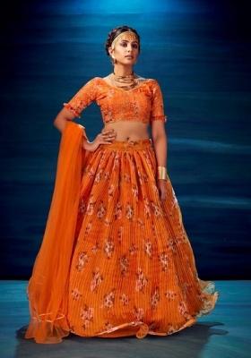 Orange Sequence And Thread Work Organza Lehenga Set