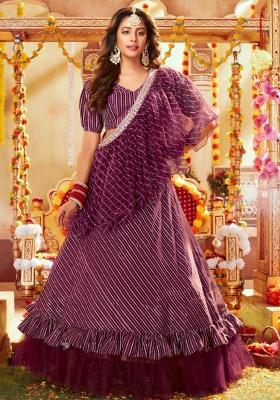 Maroon Sequence And Thread Work Silk Lehenga Set