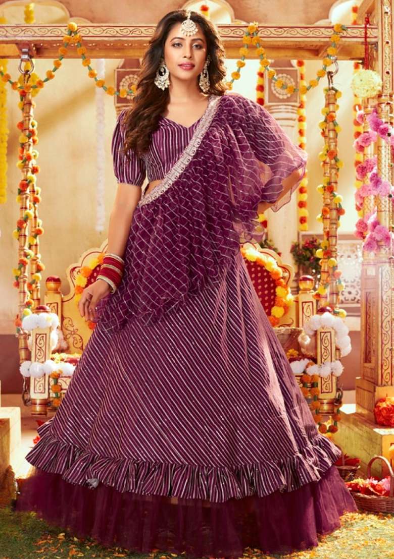 Maroon Sequence And Thread Work Silk Blend Lehenga Set for Diwali and Festive Wear - Indya