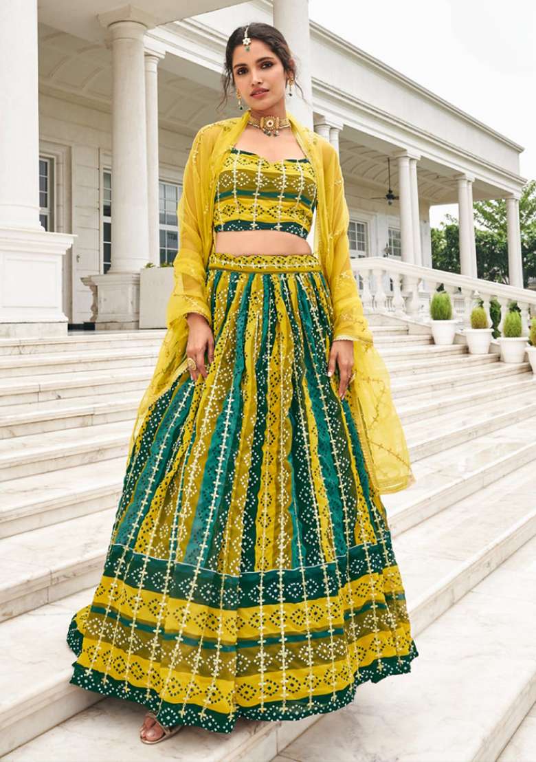 Multicolor Sequence And Thread Work Georgette Lehenga Set - Indya