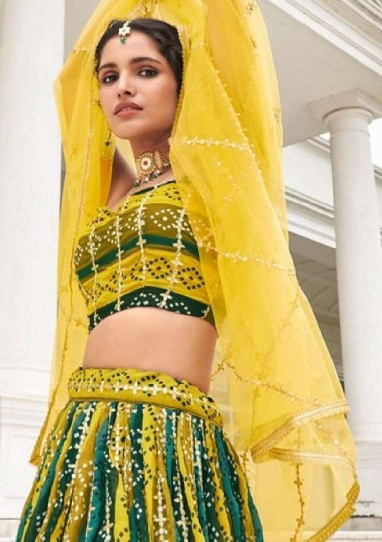 Multicolor Sequence And Thread Work Georgette Lehenga Set - Indya