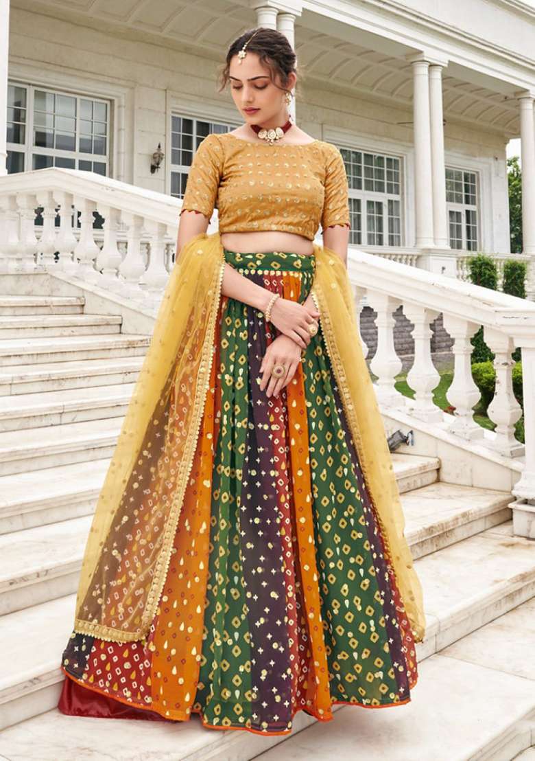 Multicolor Sequence And Thread Work Georgette Lehenga Set - Indya