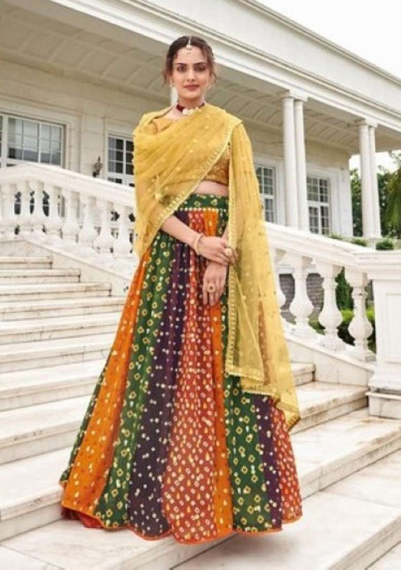 Multicolor Sequence And Thread Work Georgette Lehenga Set - Indya
