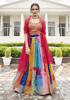 Multicolor Sequence And Thread Work Georgette Lehenga Set