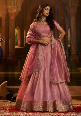 Pink Embroidery Organza Lehenga Set