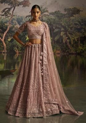 Mauve Embroidery Net Lehenga Set