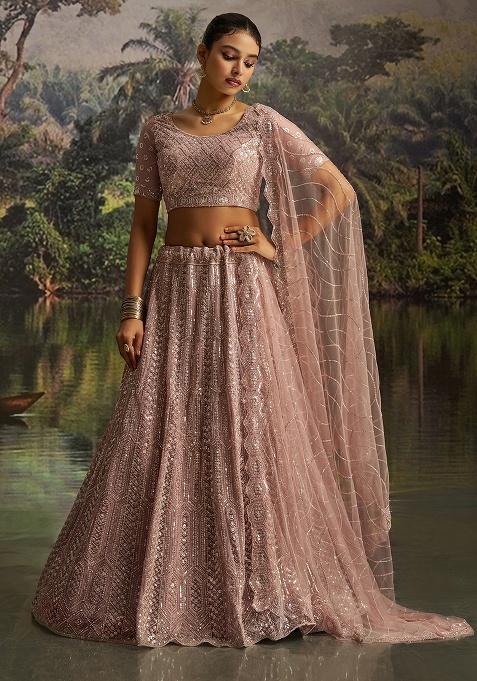 Mauve Embroidery Silk Lehenga Set