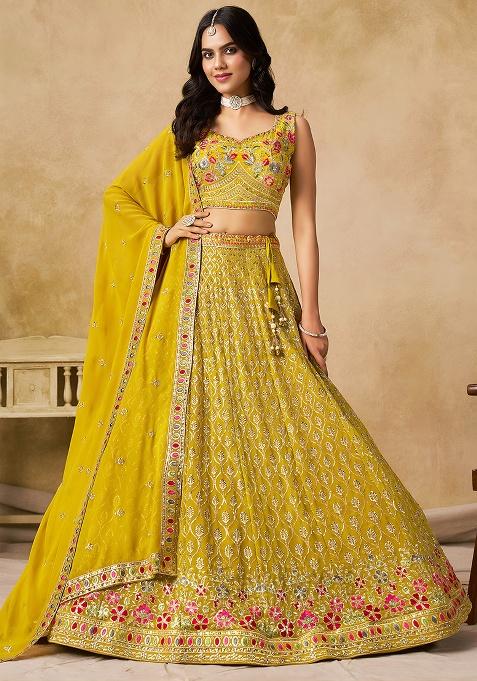 Yellow Embroidery Georgette Lehenga Set