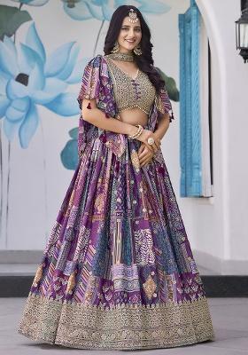 Purple Embroidery Silk Lehenga Set